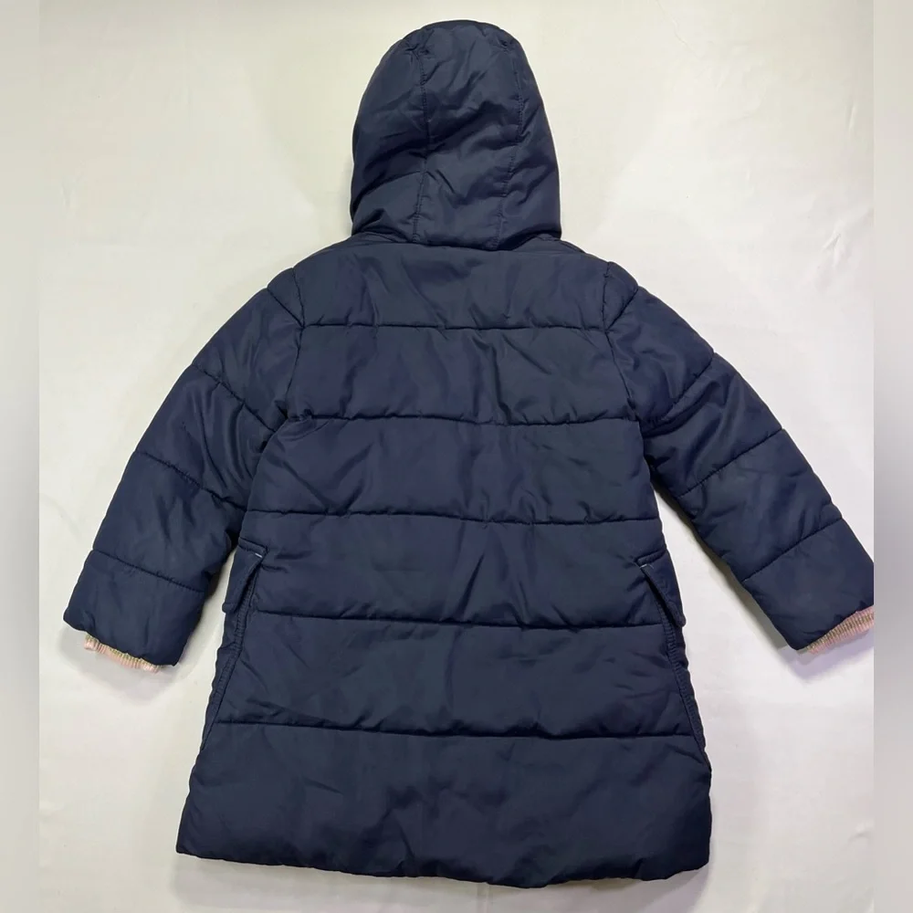 Mini Boden Navy Blue Puffer Jacket Coat Sherpa-Lined Hooded Toggle - 4T - 5T